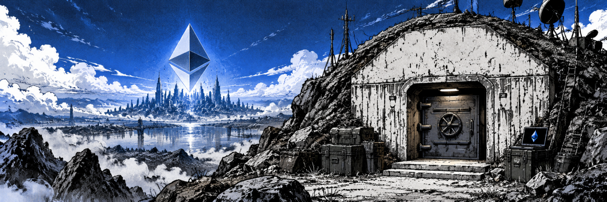 A fortified bunker overlooking an Ethereum city